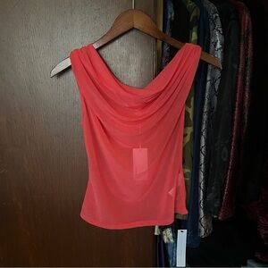 Reformation Vibrant Coral Drape Neck Blouse